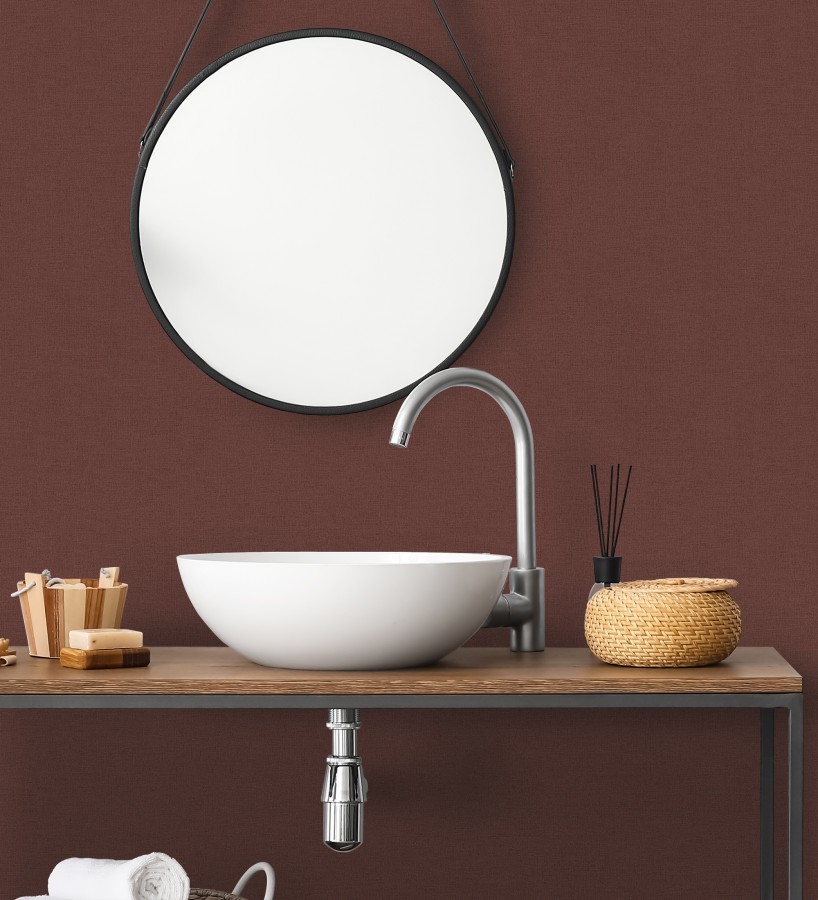 Papel pintado liso con textura lienzo pintado color marsala  Brighton Amber 685357
