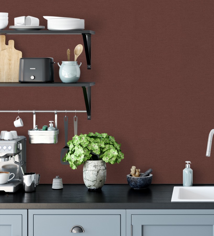 Papel pintado liso con textura lienzo pintado color marsala  Brighton Amber 685357