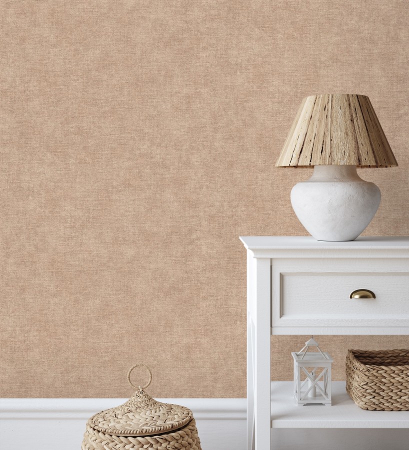 Papel pintado liso tono arcilla efecto textil hilos de lino y algodón  Raffton Clay 685358