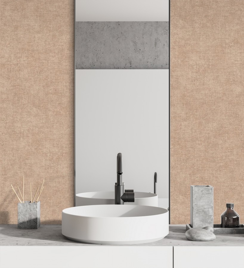 Papel pintado liso tono arcilla efecto textil hilos de lino y algodón  Raffton Clay 685358