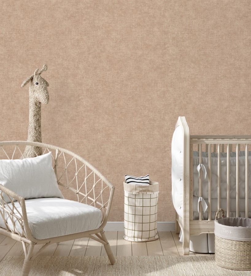 Papel pintado liso tono arcilla efecto textil hilos de lino y algodón  Raffton Clay 685358