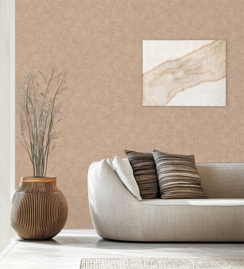 Papel pintado liso tono arcilla efecto textil hilos de lino y algodón  Raffton Clay 685358
