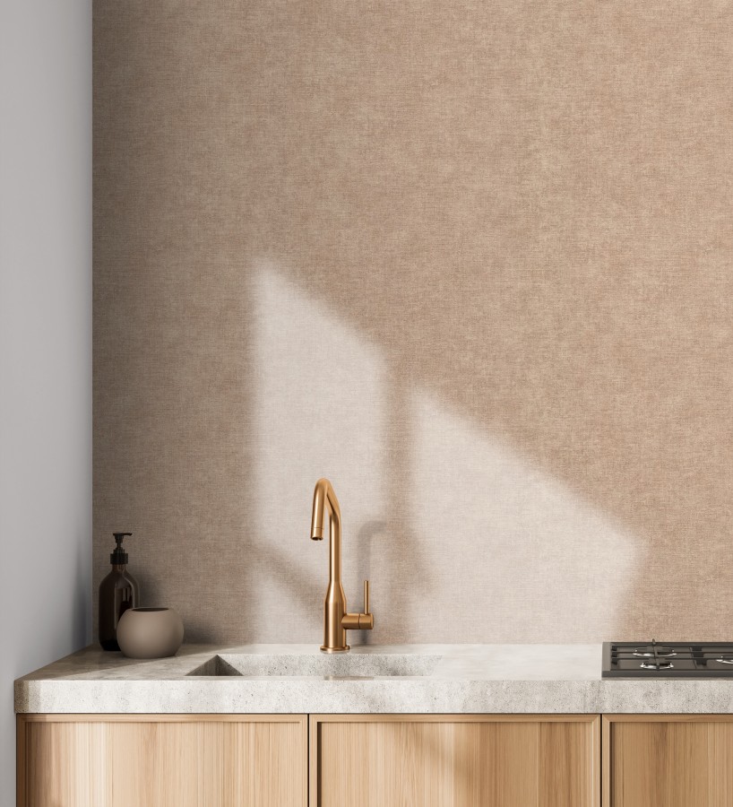 Papel pintado liso tono arcilla efecto textil hilos de lino y algodón  Raffton Clay 685358