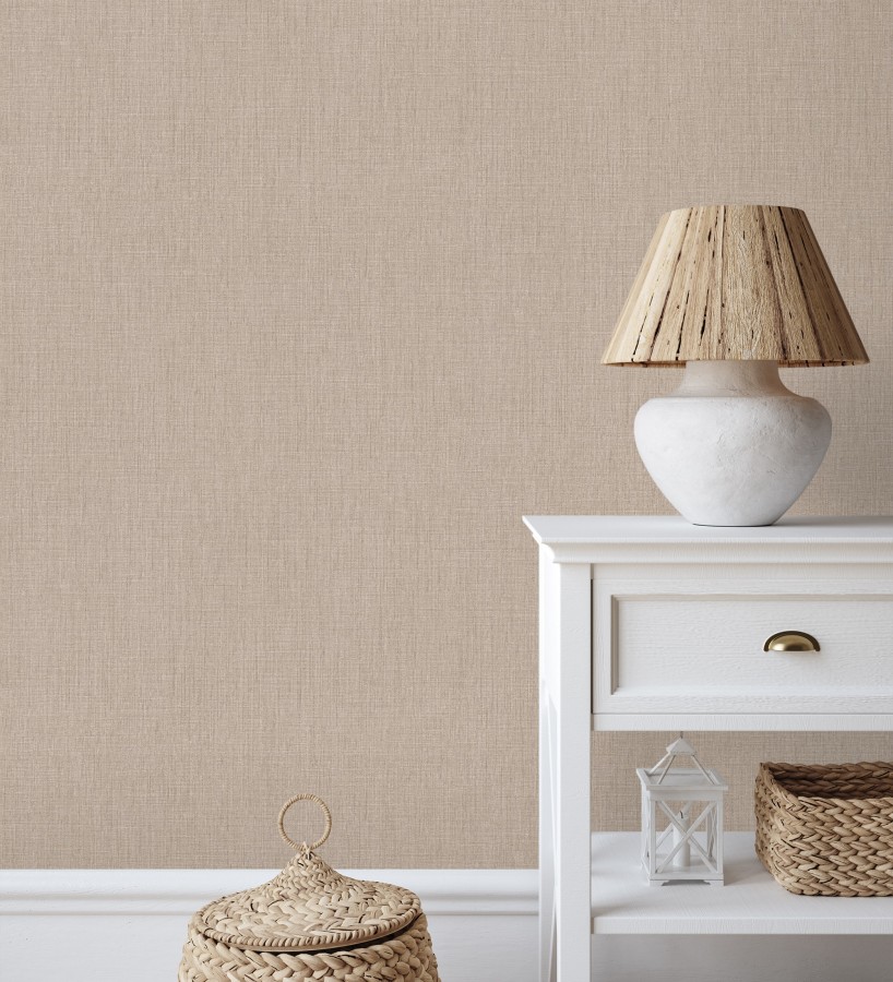 Papel pintado liso de microfibras textiles naturales adobe rosado  Melbourne Linen 685359