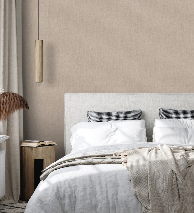 Papel pintado liso de microfibras textiles naturales adobe rosado  Melbourne Linen 685359