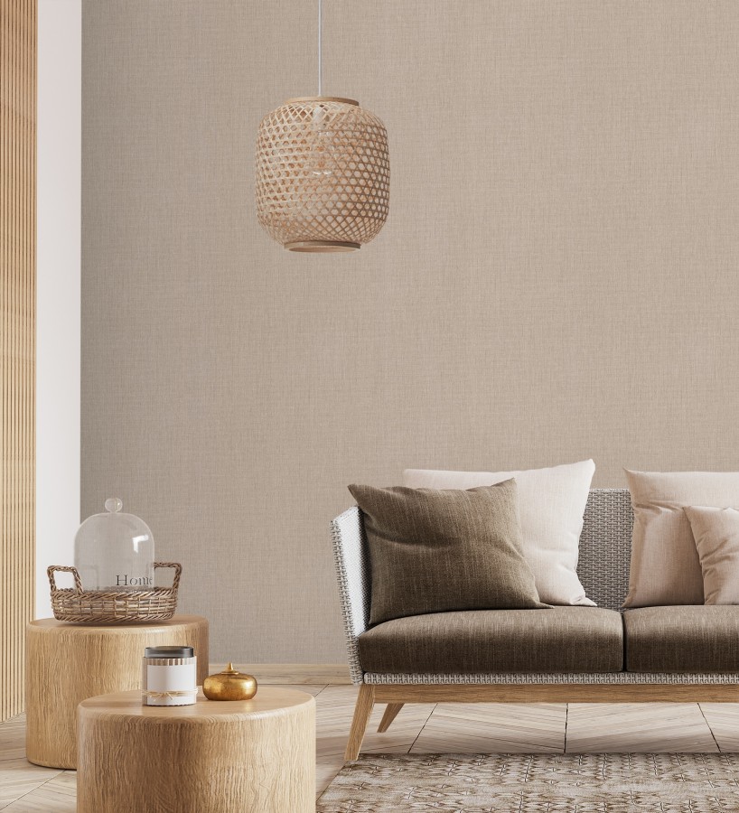 Papel pintado liso de microfibras textiles naturales adobe rosado  Melbourne Linen 685359