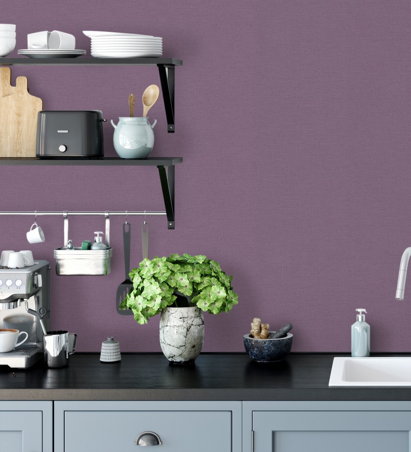 Papel pintado liso con textura lienzo pintado color amatista  Brighton Amethyst 685362