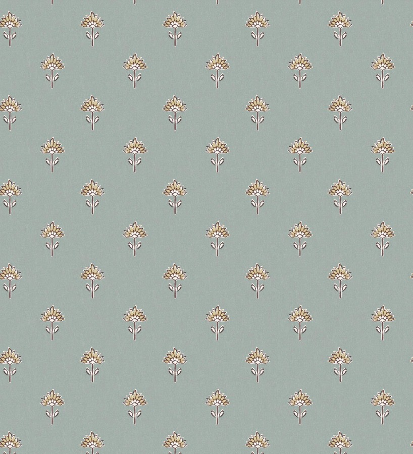 Papel pintado provenzal francés de flores pequeñas fondo verde agua oscuro  Willowmere Ditsy 684309