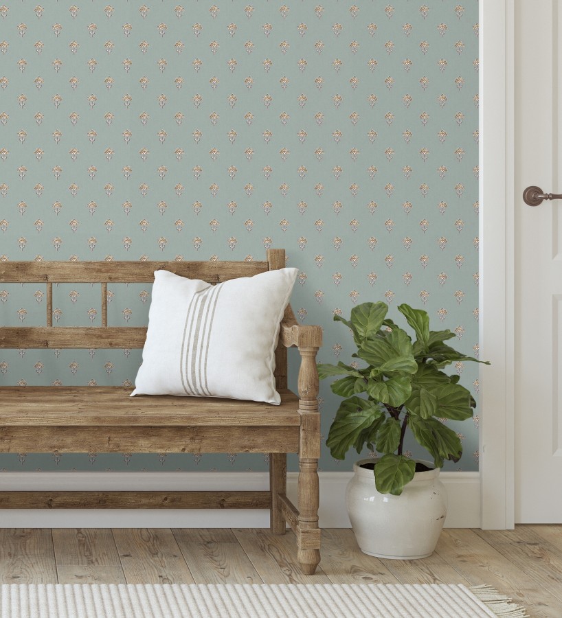 Papel pintado provenzal francés de flores pequeñas fondo verde agua oscuro  Willowmere Ditsy 684309