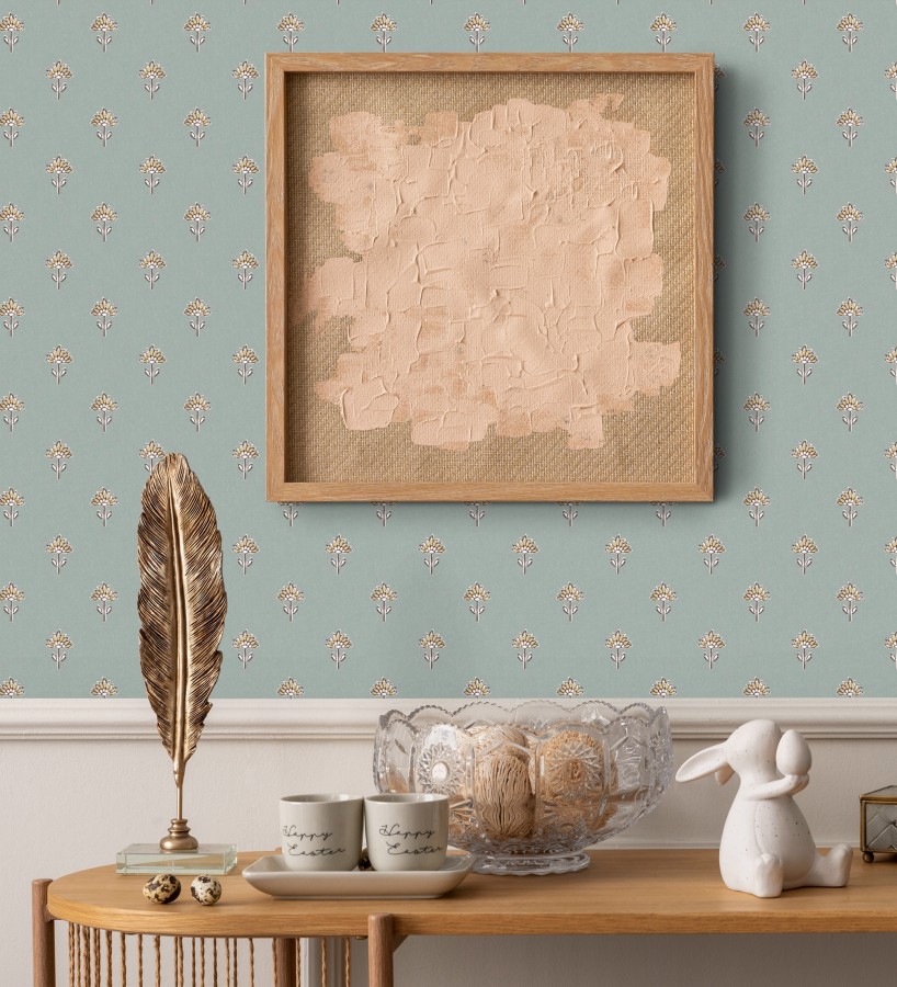 Papel pintado provenzal francés de flores pequeñas fondo verde agua oscuro  Willowmere Ditsy 684309