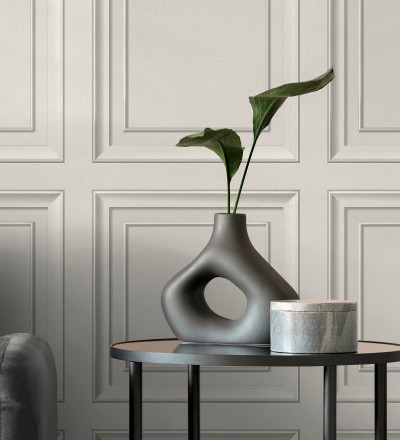 Papel pintado friso cuarterones de madera gris claro Everton 681961