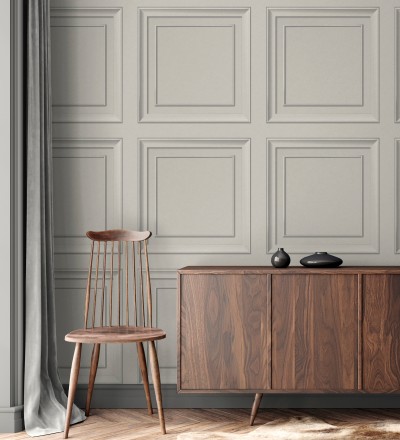 Papel pintado friso cuarterones de madera gris claro Everton 681961