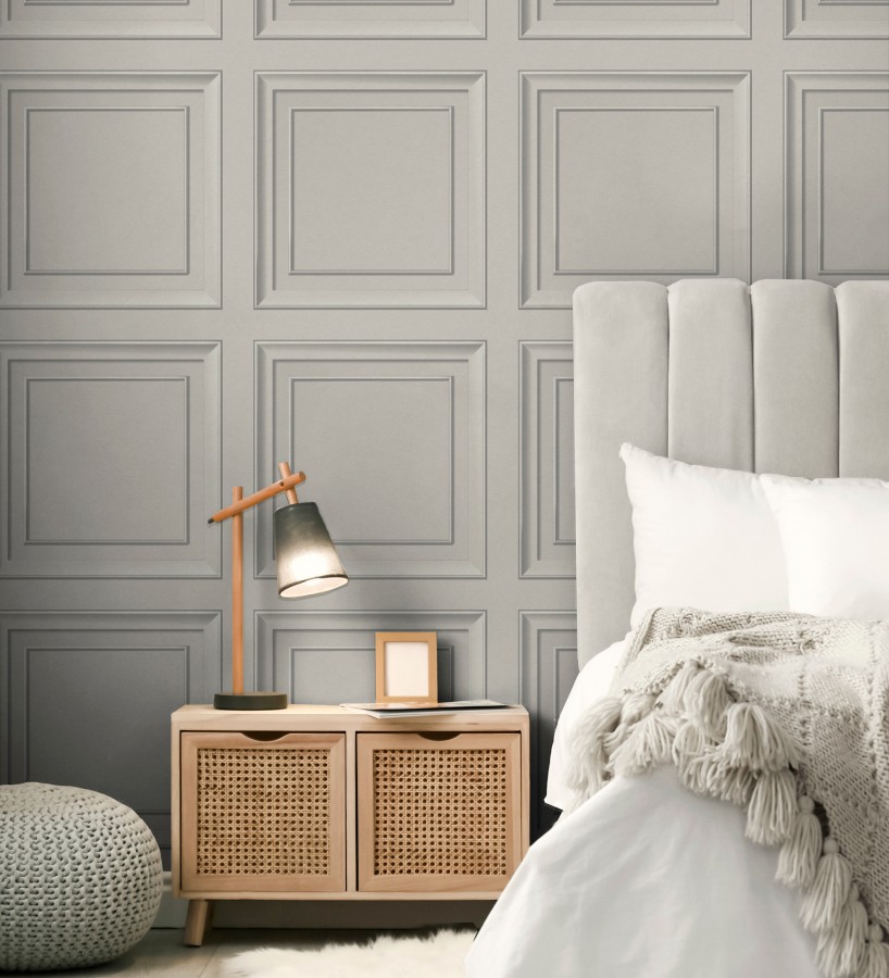 Papel pintado friso cuarterones de madera gris claro  Everton 681961