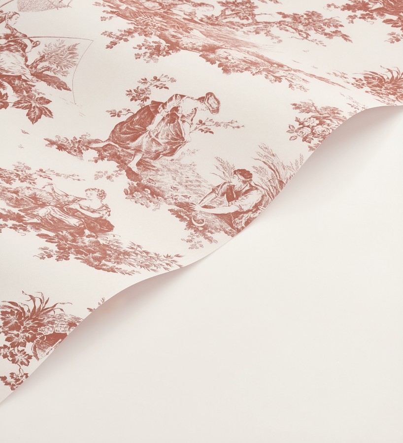 Papel pintado Toile de Jouy rojo burdeos fondo crema estilo francés  Chambord 128337
