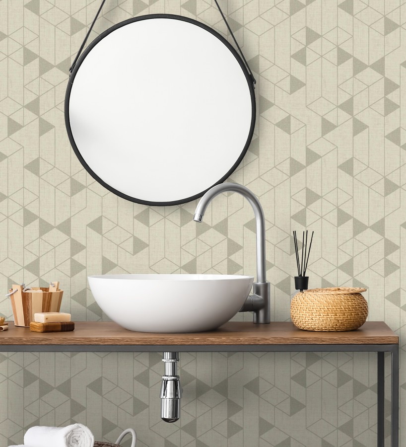 Papel pintado estructura lineal con trama textil color beige tostado  Crystal Grid 683784
