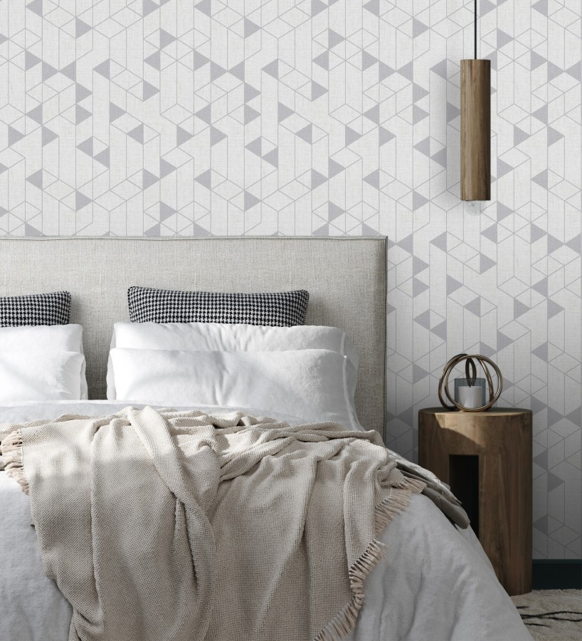 Papel pintado estructura lineal con trama textil color gris y plata  Crystal Grid 683785