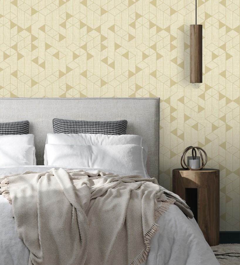 Papel pintado estructura lineal con trama textil color amarillo y oro  Crystal Grid 683786