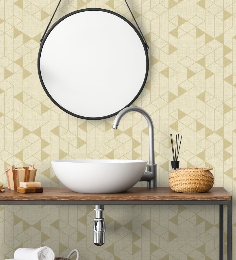 Papel pintado estructura lineal con trama textil color amarillo y oro  Crystal Grid 683786