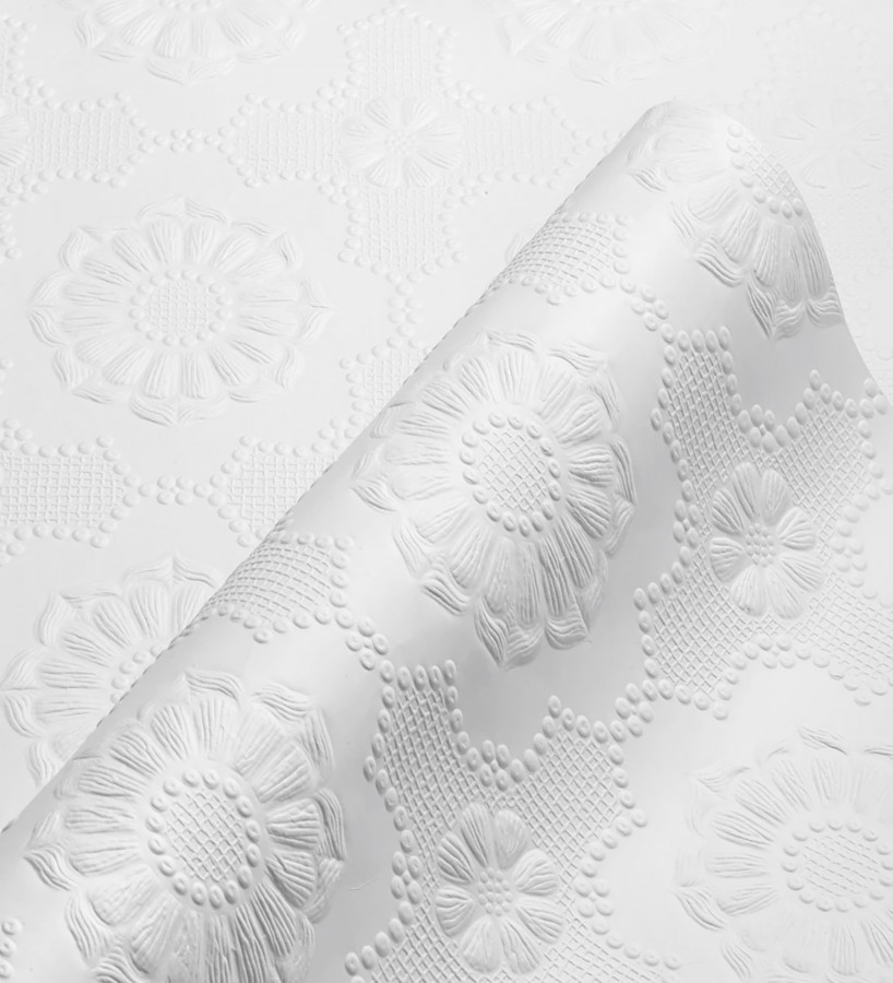 Papel pintado blanco de flores repintable texturizado de alto relieve  Agar Texture 123155