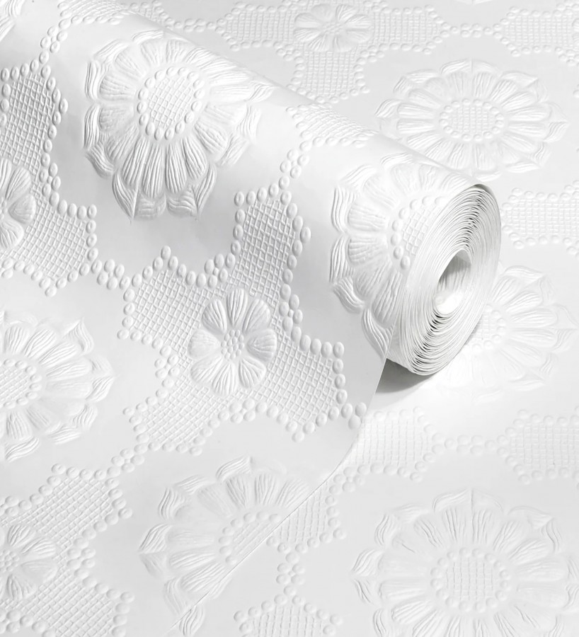 Papel pintado blanco de flores repintable texturizado de alto relieve  Agar Texture 123155