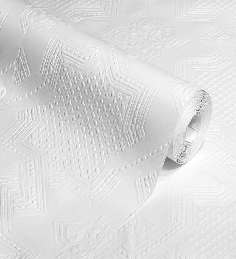 Papel pintado blanco repintable texturizado de alto relieve  Bastian Texture 682528