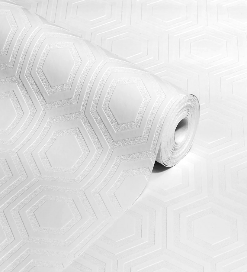 Papel pintado geométrico blanco repintable texturizado de alto relieve  Ironed Texture 123178
