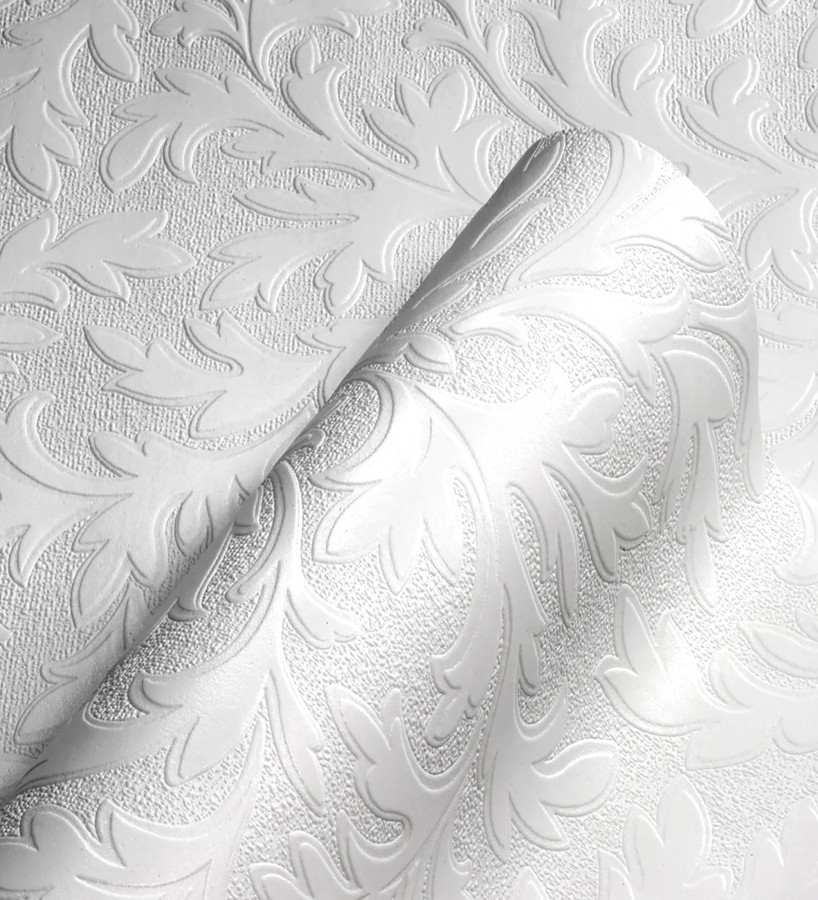 Papel pintado blanco repintable volutas de alto relieve  Ornam Texture 123184