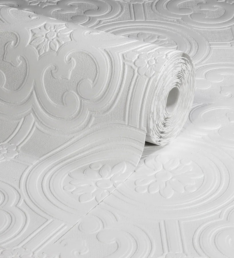Papel pintado blanco clásico repintable texturizado de alto relieve  Reso Texture 123186