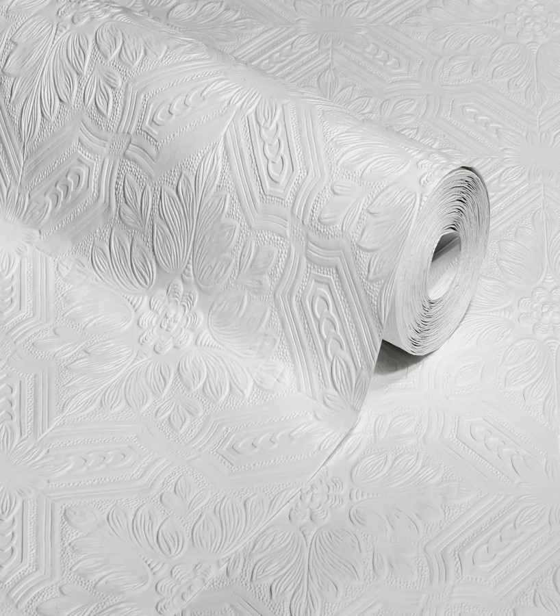 Papel pintado blanco repintable texturizado de alto relieve  Creta Texture 682527