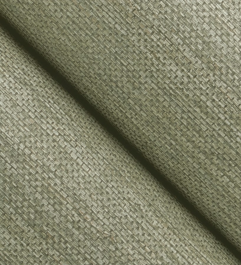 Papel pintado rafia con fibras de sisal teñido en verde aceituna  Studs Texture 682098