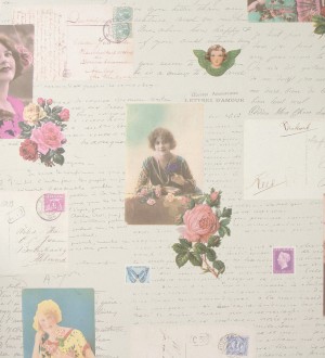 Papel pintado cartas románticas y fotos vintage Carol 118386