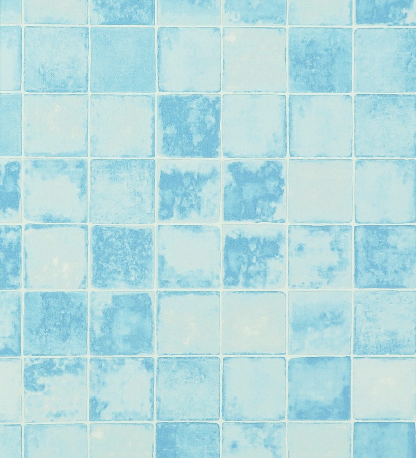 Papel pintado azulejos cuadrados Shabby Chic celeste aguamarina Benaize 119516