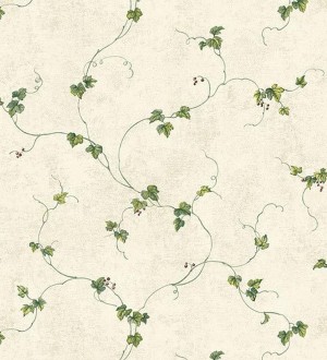 Papel pintado enredadera de hojas verde caqui fondo beige claro Baging 119552