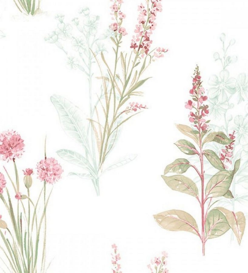 Papel pintado flores y plantas artísticas vintage rosa claro Saliunca 119593