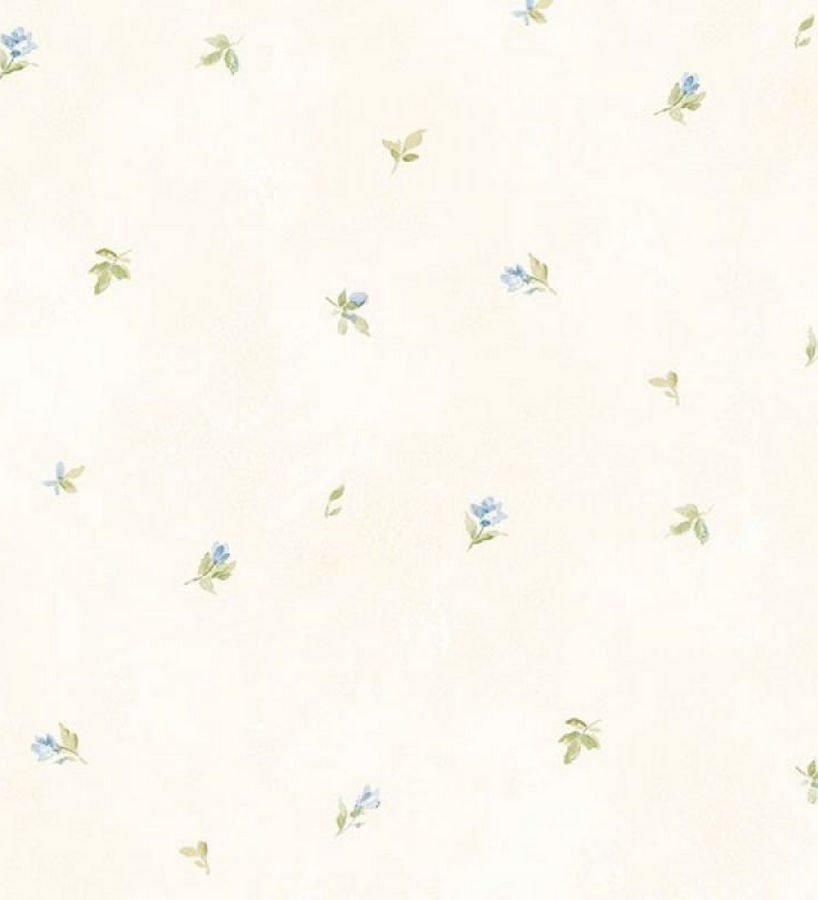 Papel pintado hojas y flores vintage celeste claro pálido Dalisa 119596