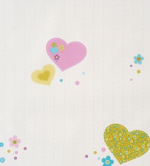 Papel pintado corazones patchwork y flores infantiles malva Flowering 340949