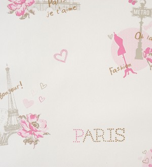 Papel pintado motivos de París vintage juvenil rosa claro Haute París 340957