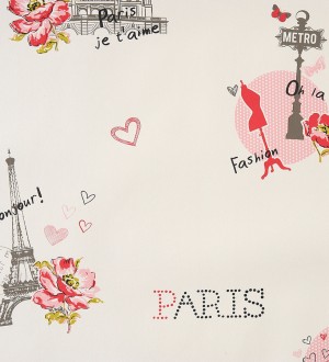 Papel pintado motivos de París vintage juvenil rojo intenso Haute París 340958