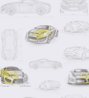 Papel pintado bocetos de coches tuning verde lima Sketches 341779