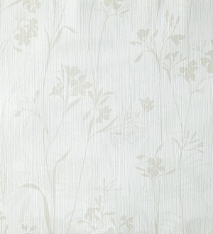 Papel pintado hojas delgadas y flores pequeñas gris claro Juncus 342059