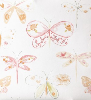 Papel pintado libélulas y mariposas dibujadas naranja claro Libelflies 342100