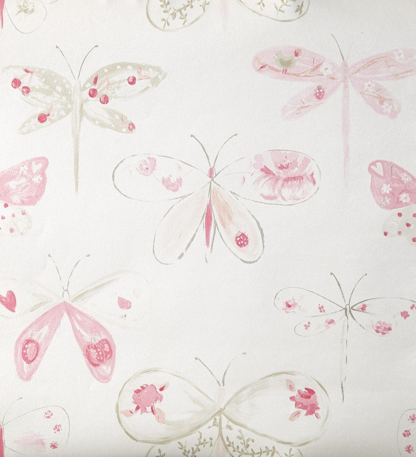 Papel pintado libélulas y mariposas dibujadas rosa claro Libelflies 342101