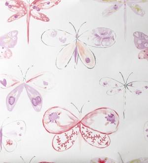 Papel pintado libélulas y mariposas dibujadas rosa intenso Libelflies 342102