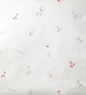 Papel pintado mariposas y libélulas con flores rosa claro Small Libelflies 342105