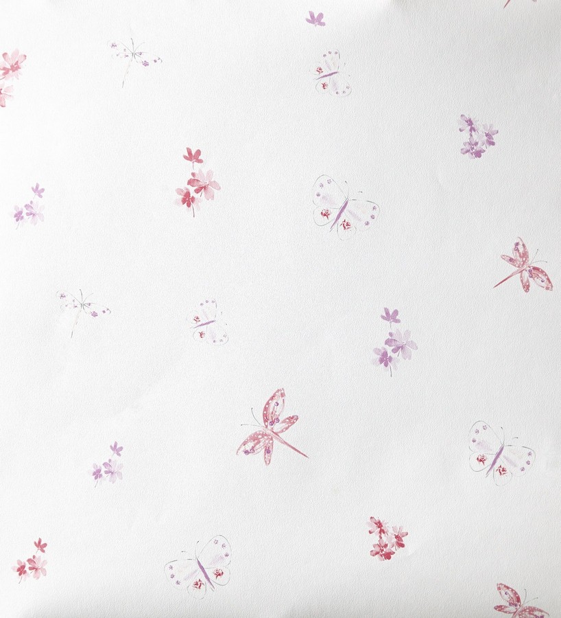 Papel pintado mariposas y libélulas con flores rosa claro  Small Libelflies 342106