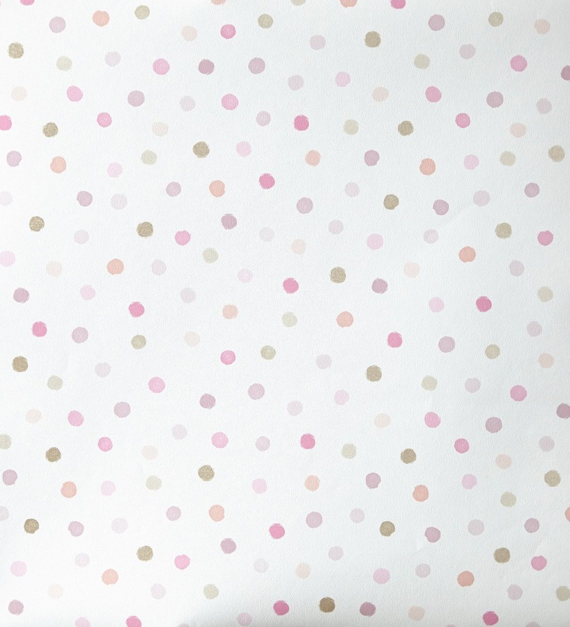 Papel pintado lunares infantiles tonos rosa  Girol 342117
