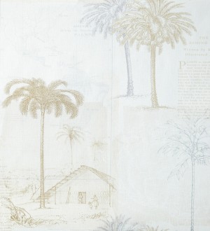 Papel pintado collage páginas con aldeas coloniales marrón topo Makonde 342183