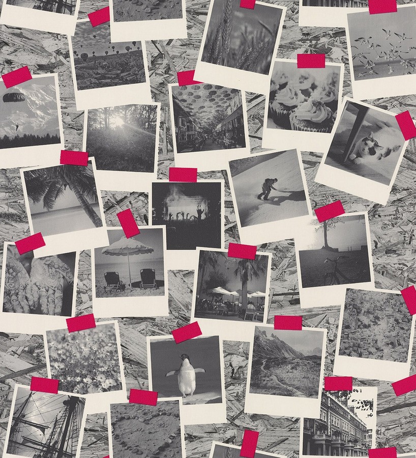 Papel pintado fotos Polaroid de viajes en blanco y negro - Vostell 342795