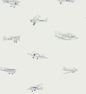 Papel pintado avionetas infantiles dibujadas azul oscuro pálido Light Airplane 228332