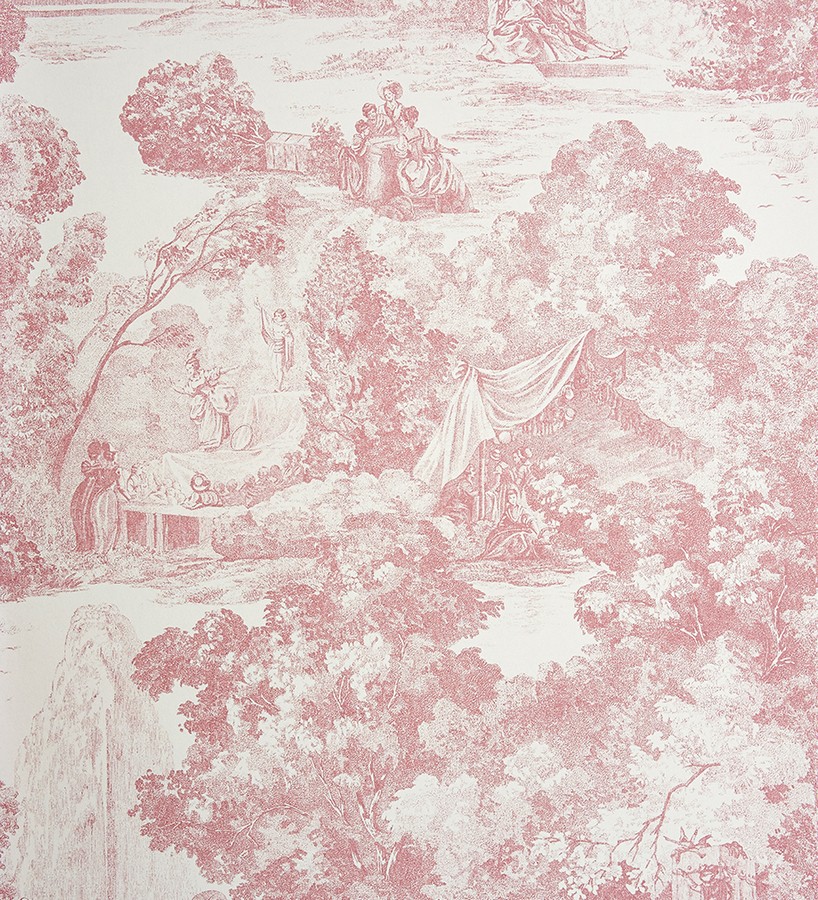 Papel pintado toile de jouy clásico escenas del parque rosa claro  Freminet 229127